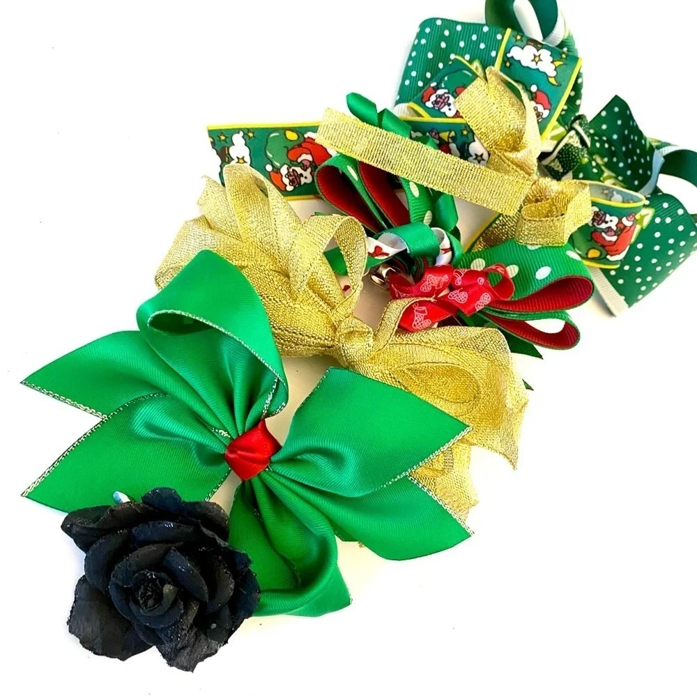 Little Girl’s 4” Holiday Christmas Hair Bows Bundle - Lot of 6